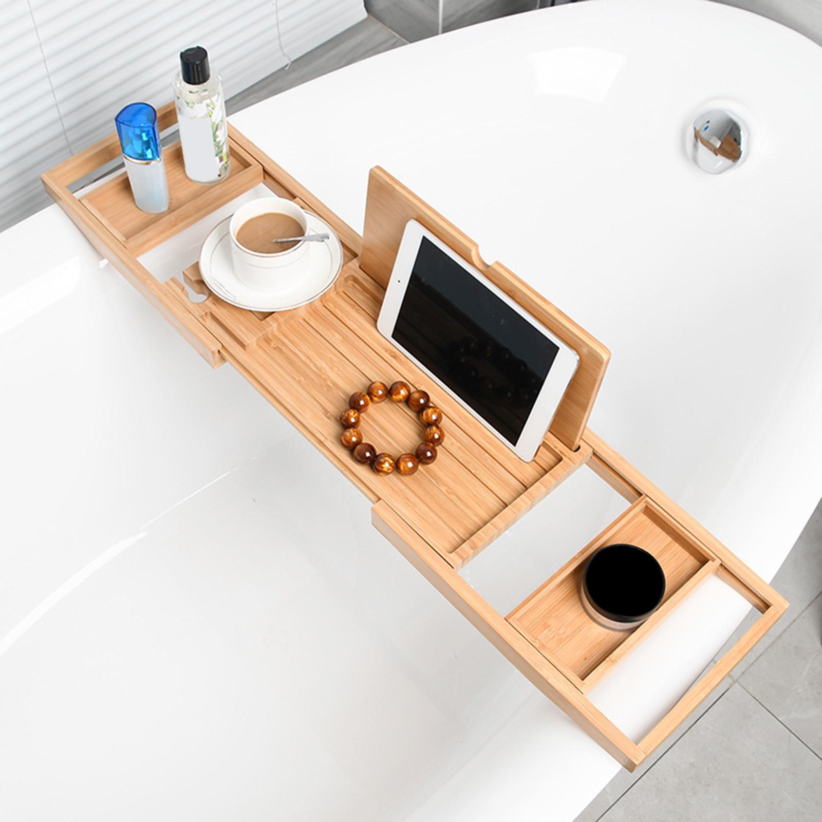 Glass Soap Dish - Premium Wooden Bathtub Caddy Tray Wine