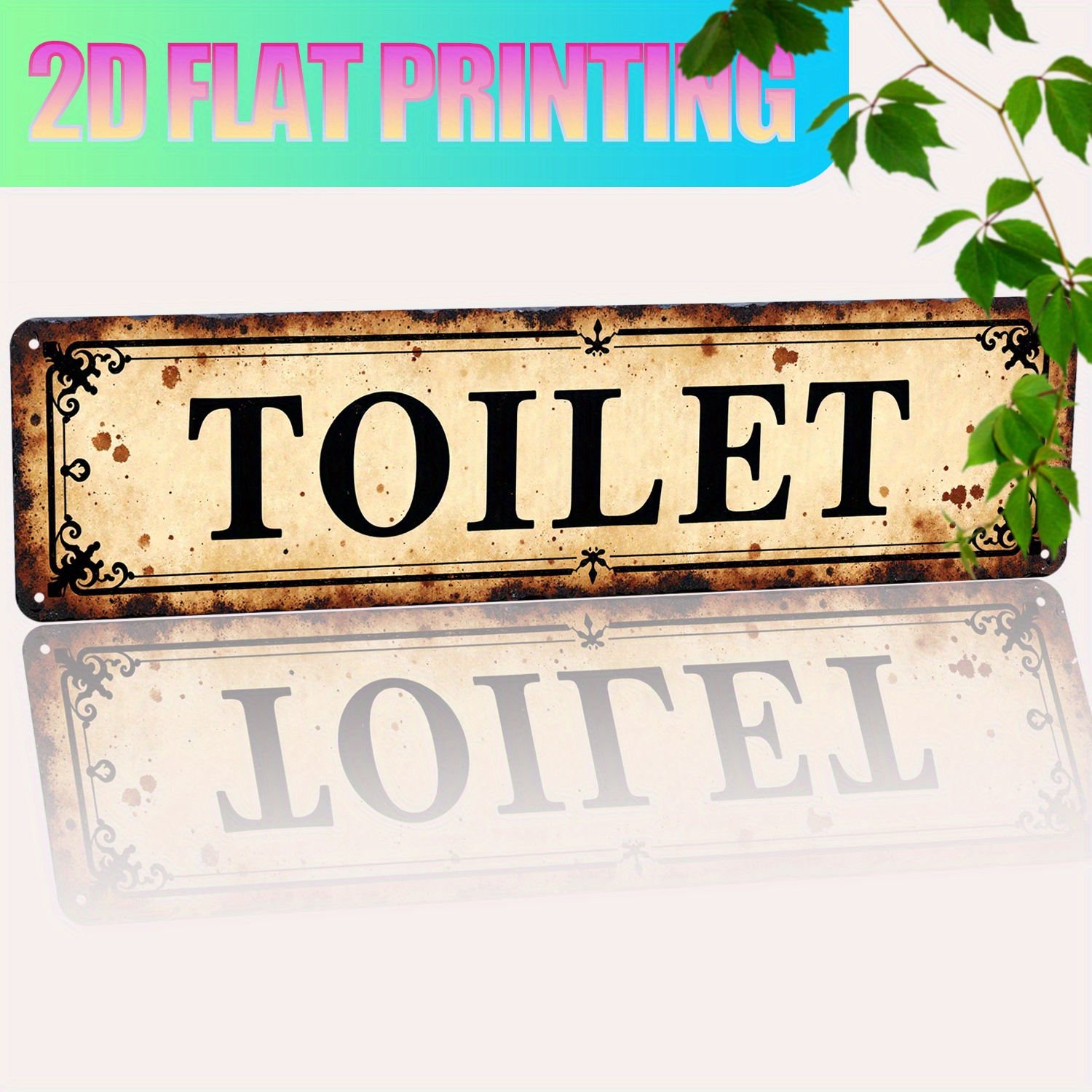 Home Bathroom Wall Art - 2D Flat, Vintage Aluminum Wall Art