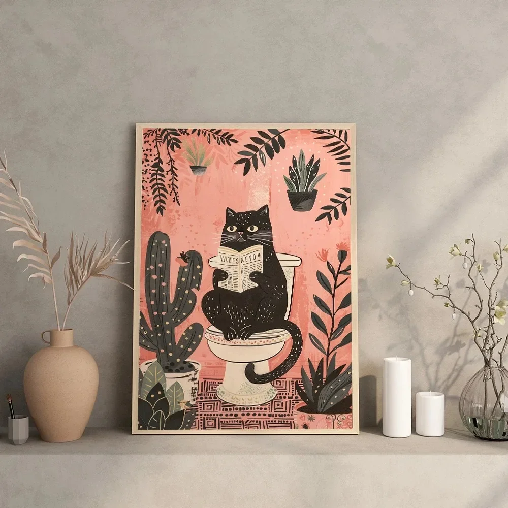 Home Bathroom Pictures - Funny Black Cat On The Toilet