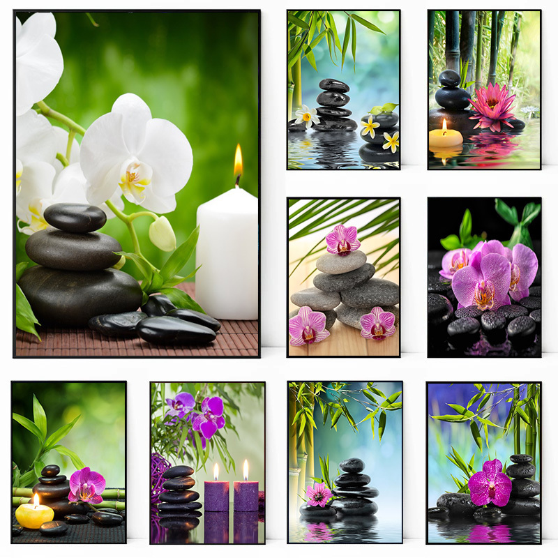 Home Bathroom Pictures - FramelessGreen Bamboo Zen Stone Canvas Painting