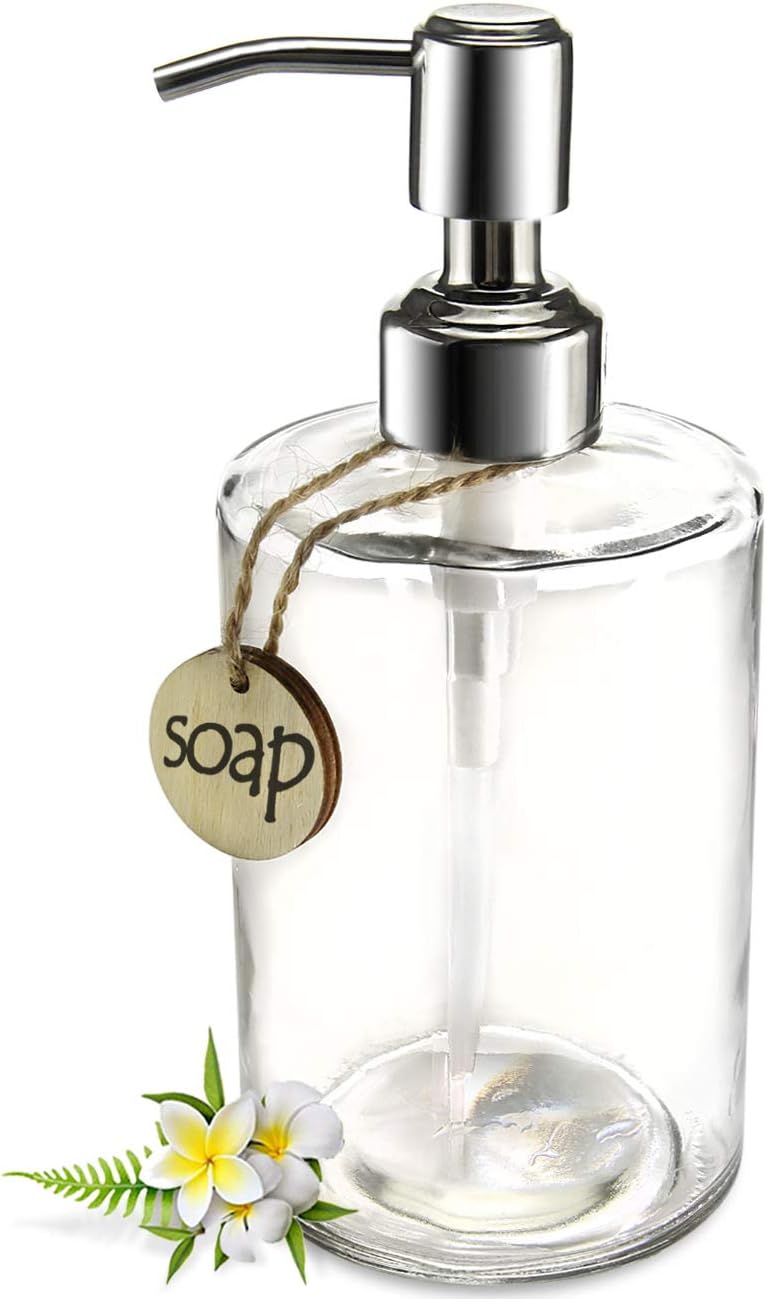 Glass Soap Dish - 16OZ Glass Soap Dispenser with Stainless