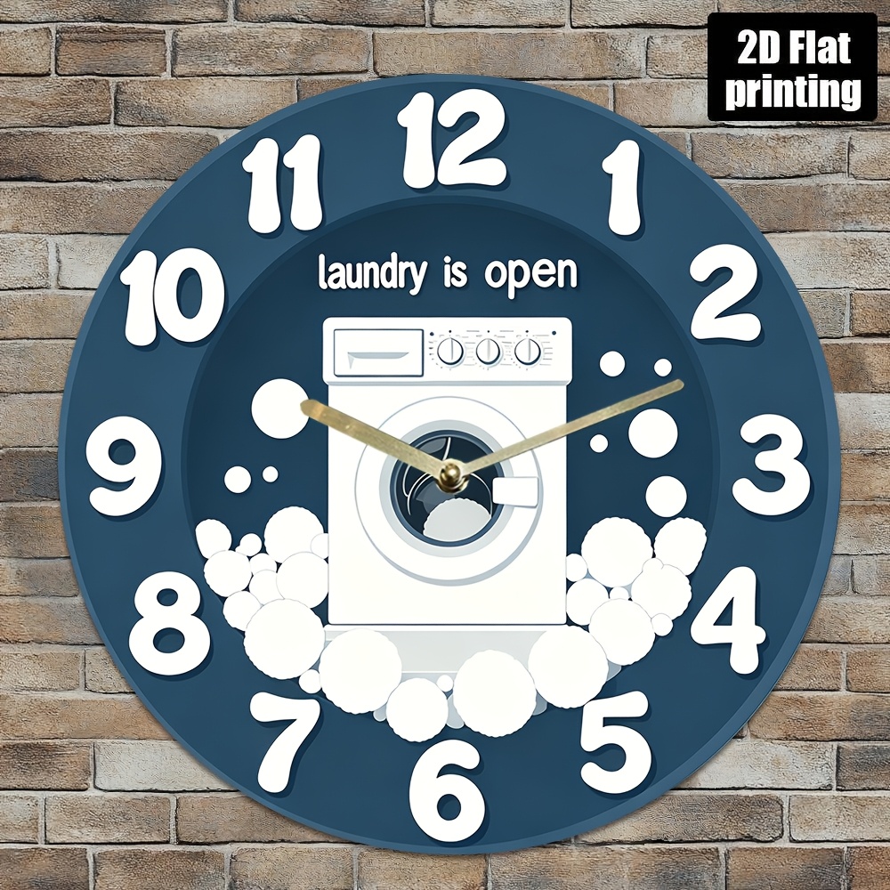 Home Bathroom Decor - 1pc Noiseless Hanging Clock, with Laundry