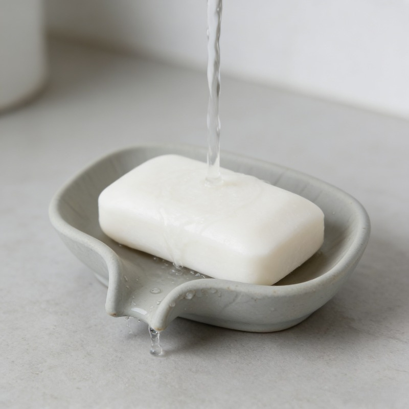 Glass Soap Dish - Minimalist Rectangular Soap Dish with Drainage