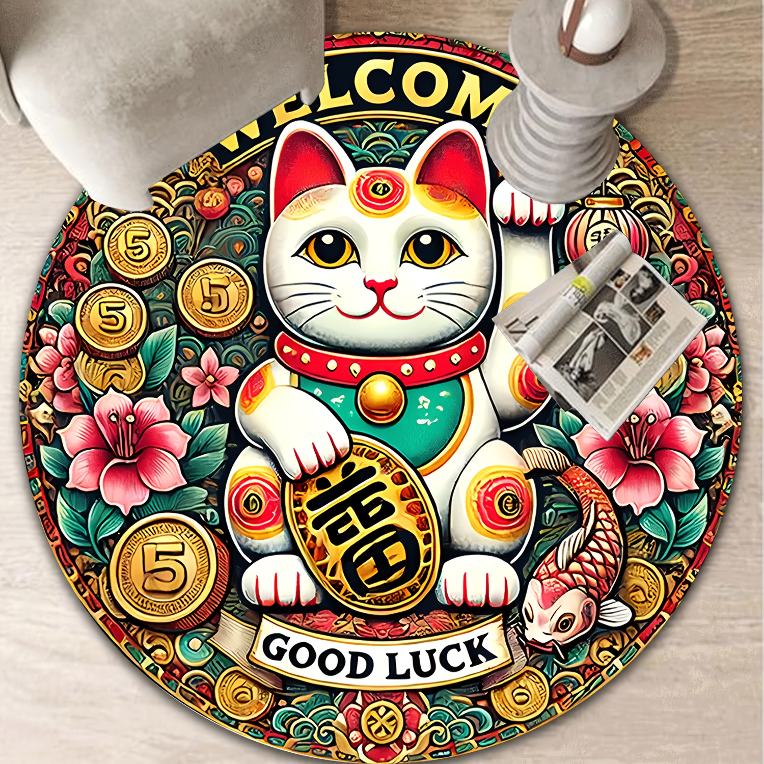 Chinese Lucky Cat Round Rug We - Home Goods Bathroom Rugs ulasan dan harga