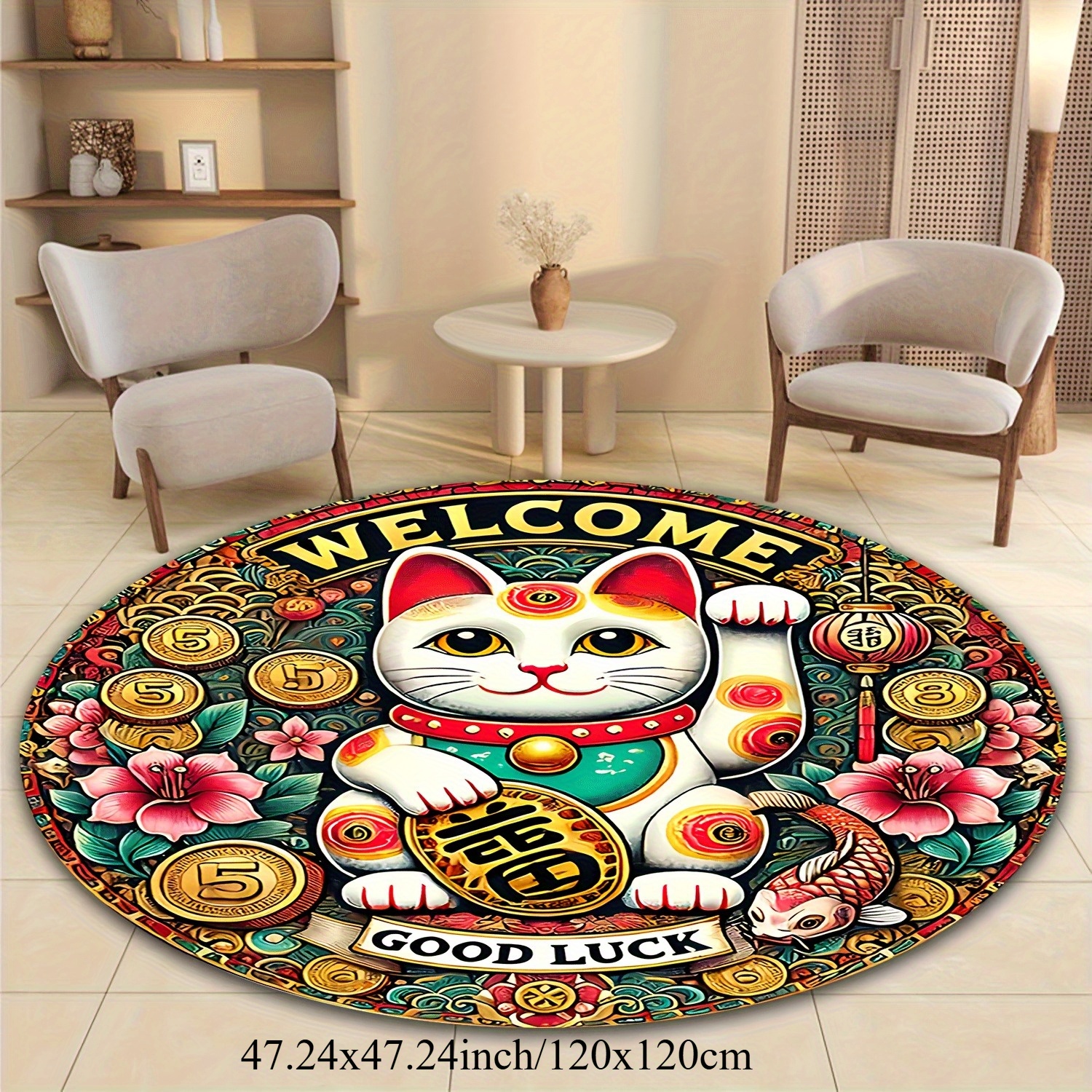 Chinese Lucky Cat Round Rug We - Home Goods Bathroom Rugs ulasan dan harga