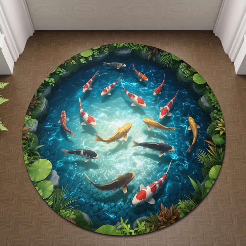 2D Visual Koi Fish Pond Round  - Home Goods Bathroom Rugs ulasan dan harga