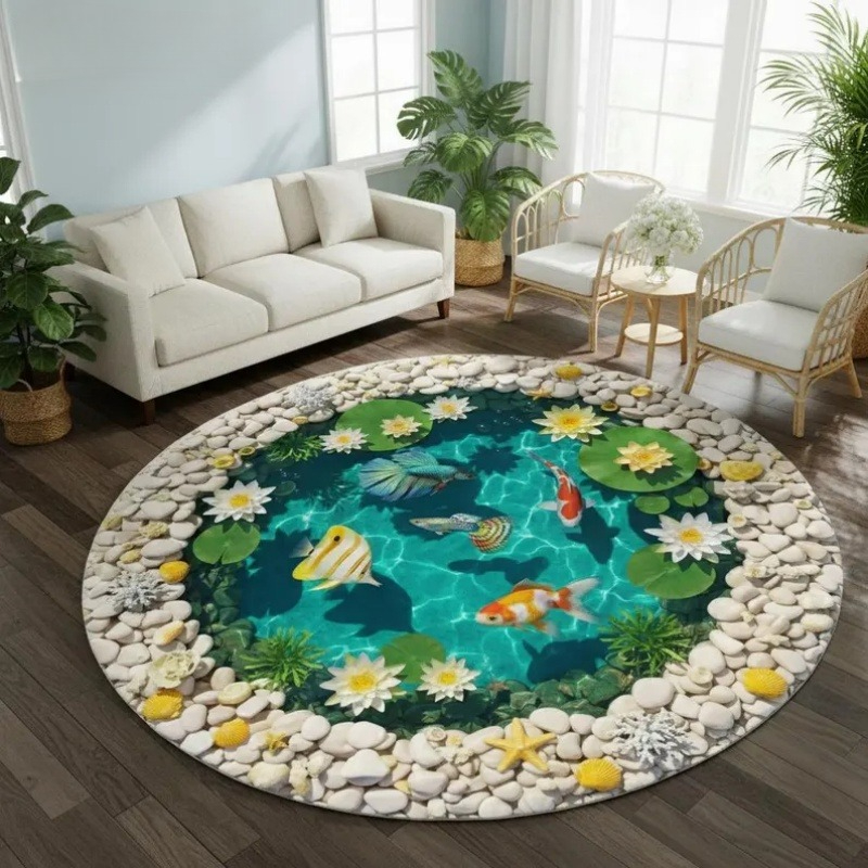 2D Visual Koi Fish Pond Round  - Home Goods Bathroom Rugs ulasan dan harga