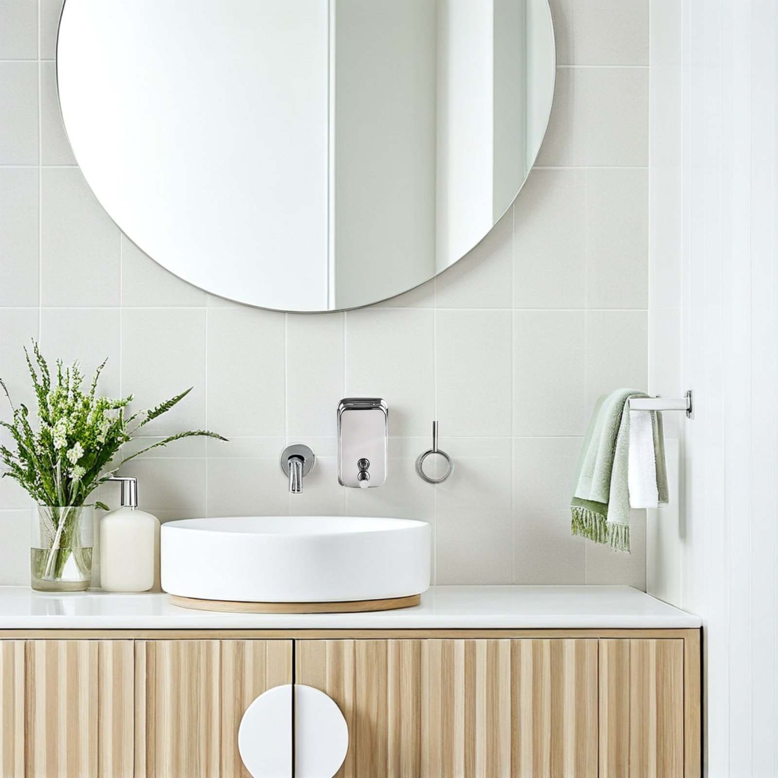 1Pcs Elegant Stainless Steel W - Home Bathroom Wall Soap Dispenser ulasan dan harga