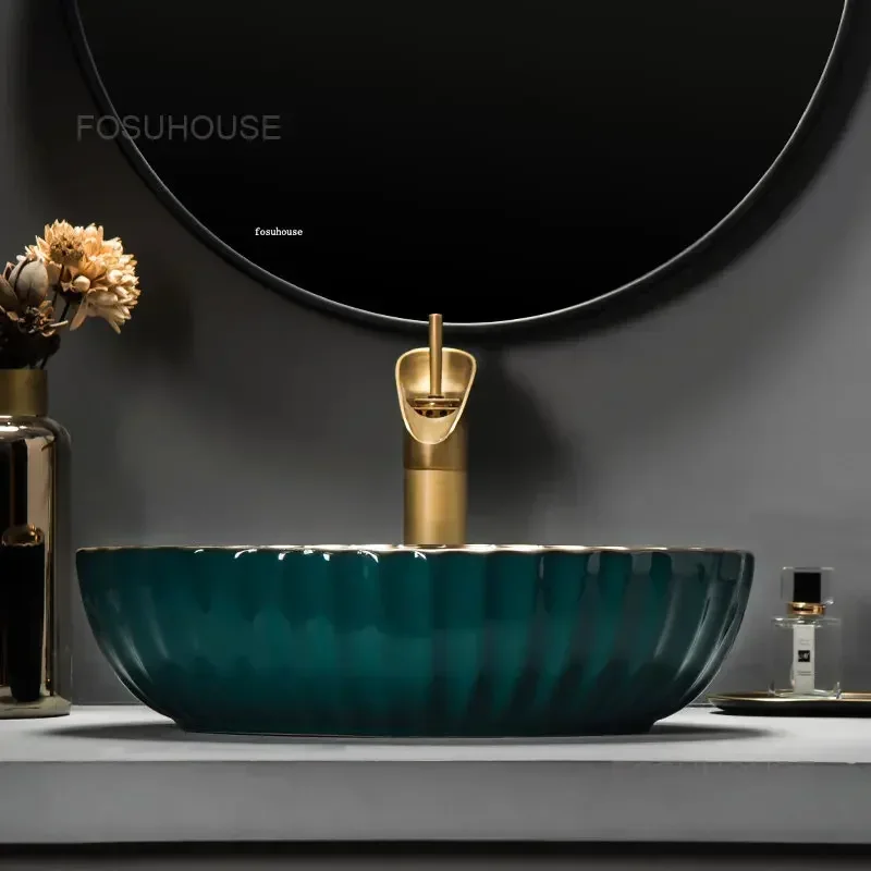 TAO Italian Green Gold Art Bat - Home Bathroom Wash Basin ulasan dan harga