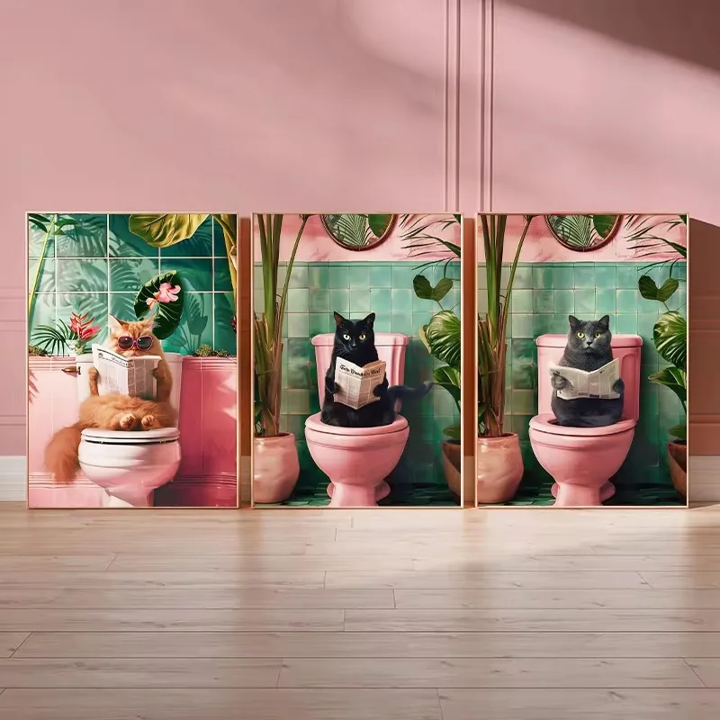 Funny Cat on Toilet Wall Art C - Home Bathroom Pictures ulasan dan harga