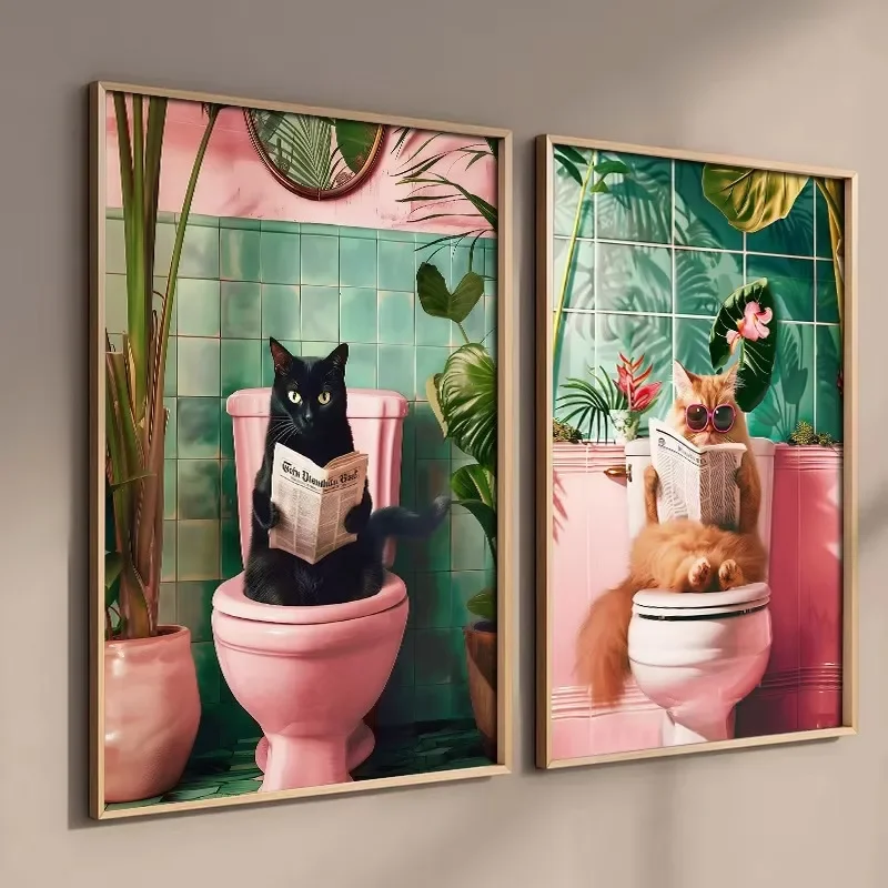 Funny Cat on Toilet Wall Art C - Home Bathroom Pictures ulasan dan harga