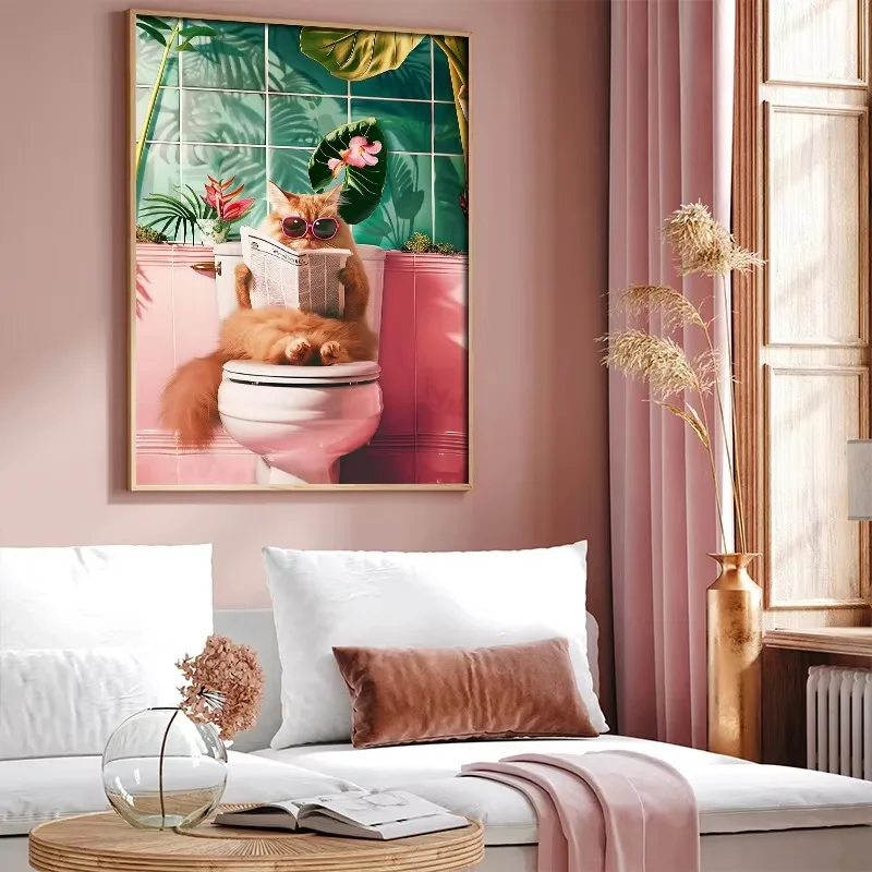 Funny Cat on Toilet Wall Art C - Home Bathroom Pictures ulasan dan harga