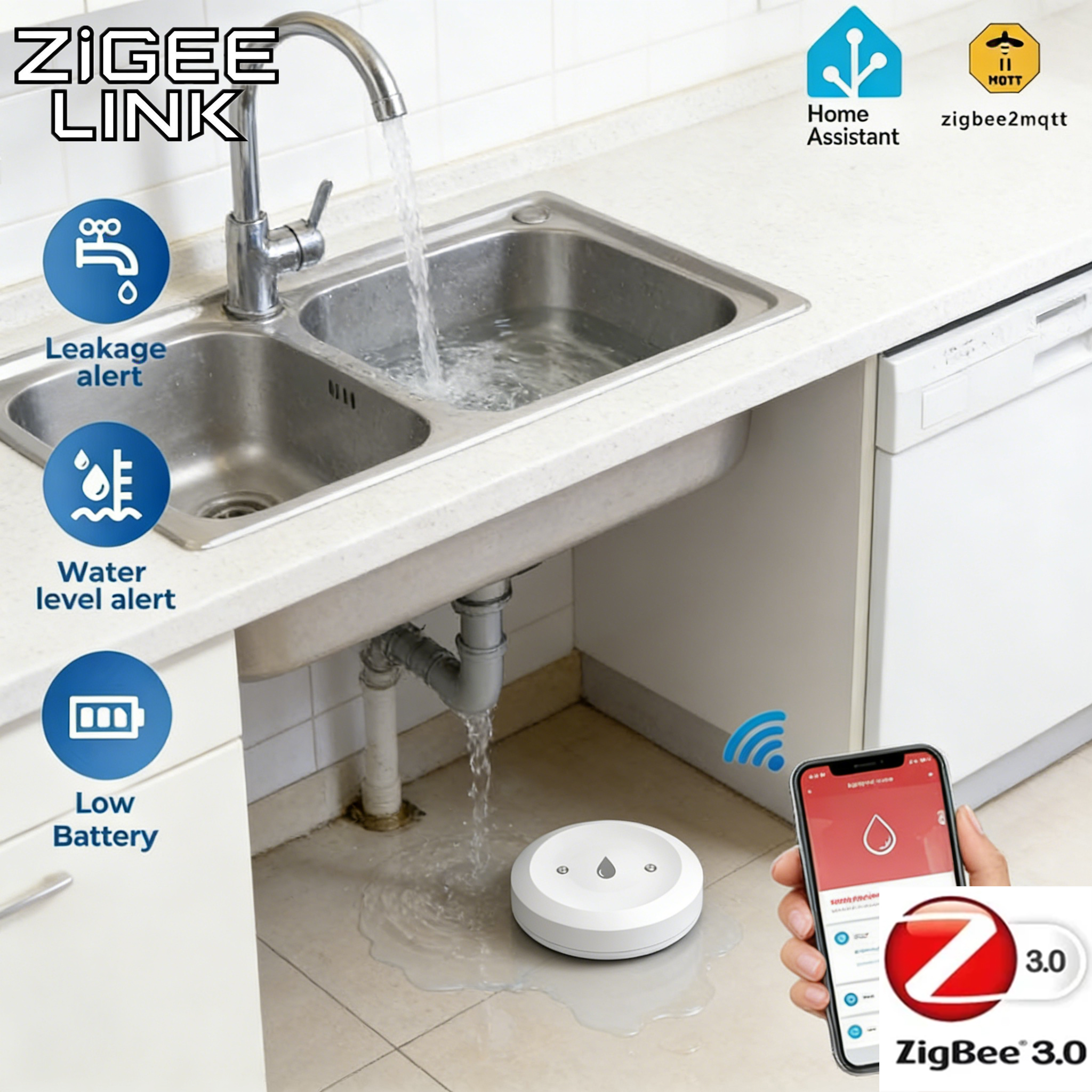 Tuya ZigBee 3.0 Water Leak Det - Bathroom Home Improvement ulasan dan harga