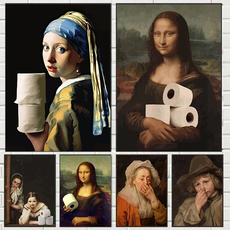 Funny Mona Lisa Wearing Pearls - Home Bathroom Pictures ulasan dan harga