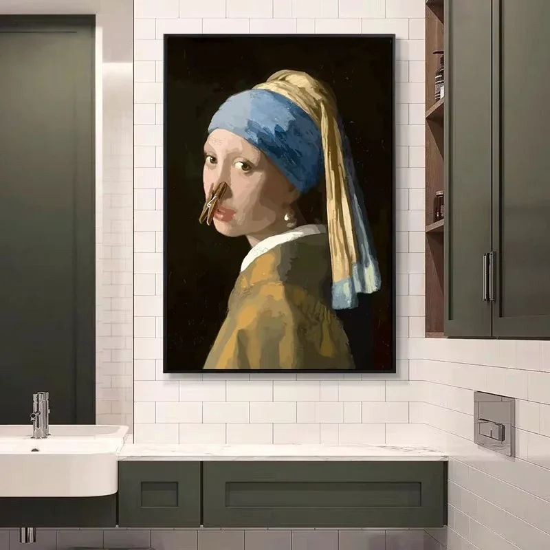 Funny Mona Lisa Wearing Pearls - Home Bathroom Pictures ulasan dan harga