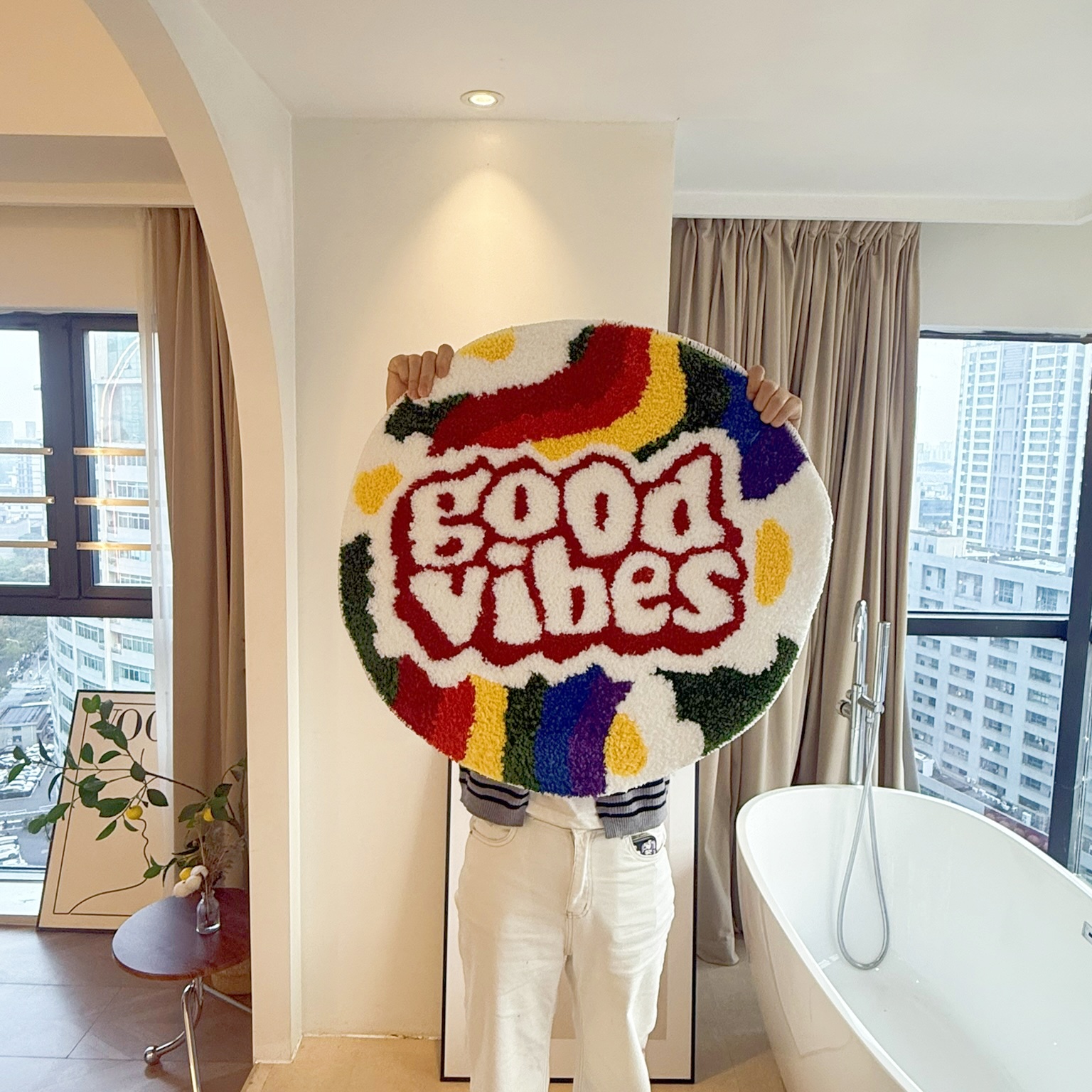 Good Vibes Rainbow Tufted Rug, - Home Goods Bathroom Rugs ulasan dan harga