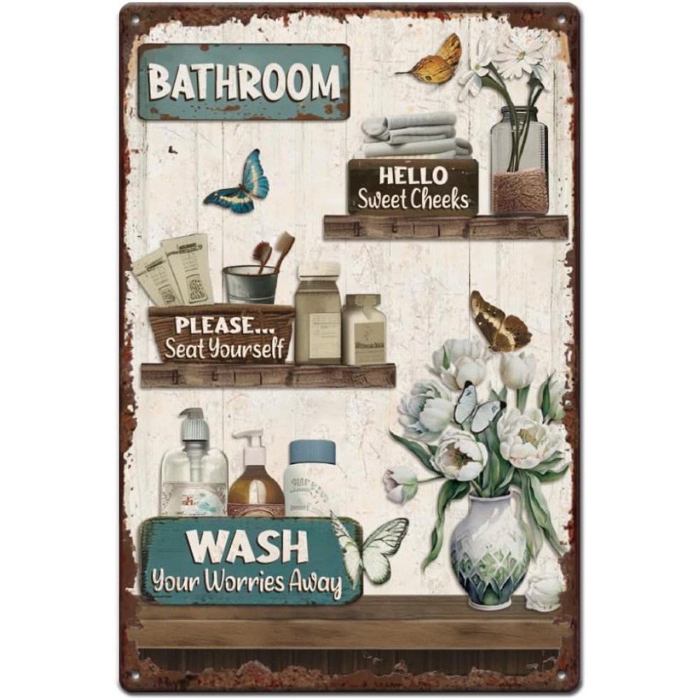 Bathroom Floral Tin Signs Vint - Home Bathroom Wall Art ulasan dan harga