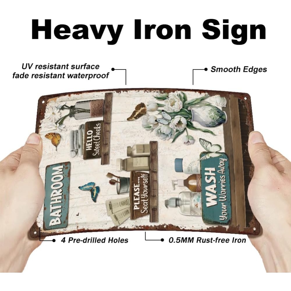 Bathroom Floral Tin Signs Vint - Home Bathroom Wall Art ulasan dan harga