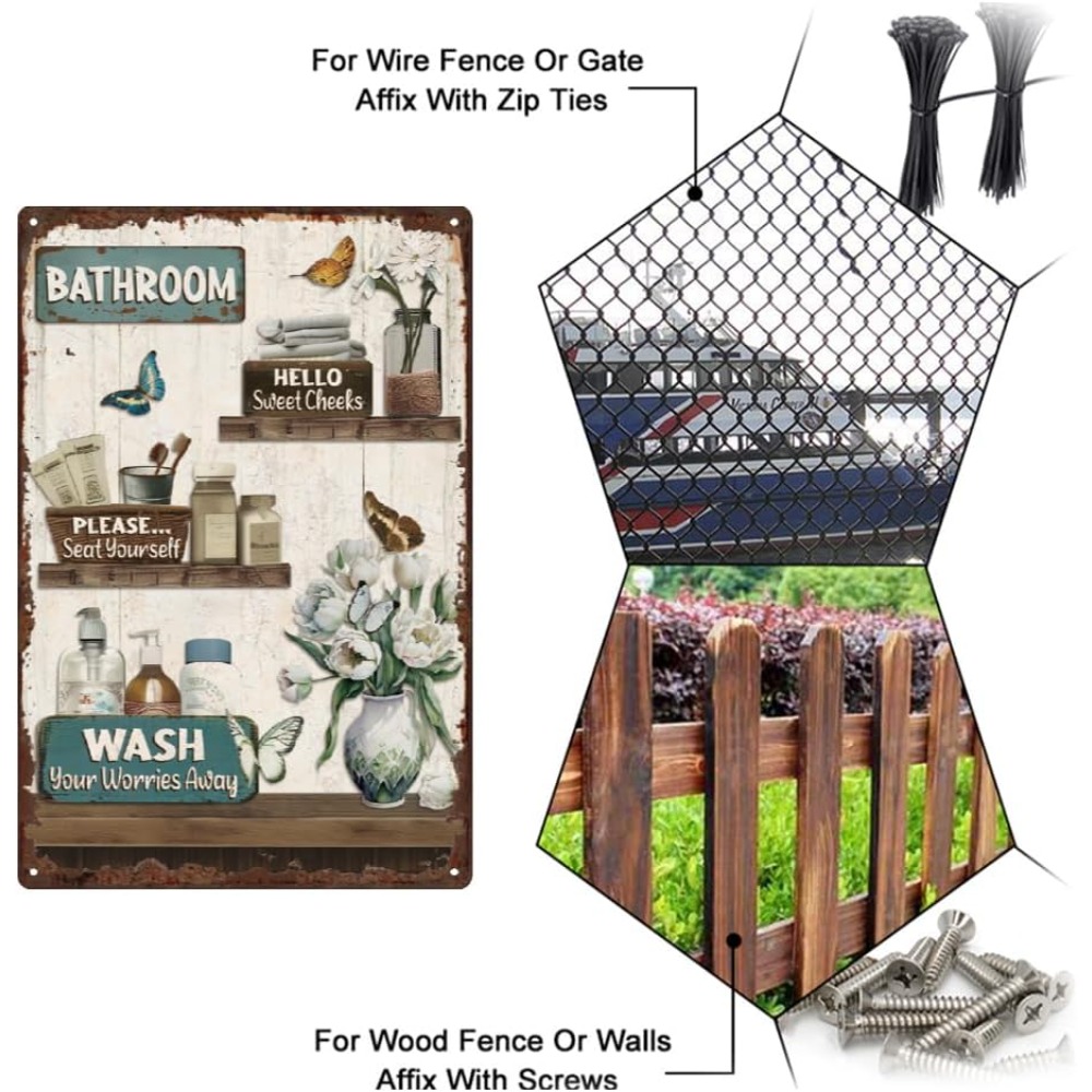 Bathroom Floral Tin Signs Vint - Home Bathroom Wall Art ulasan dan harga